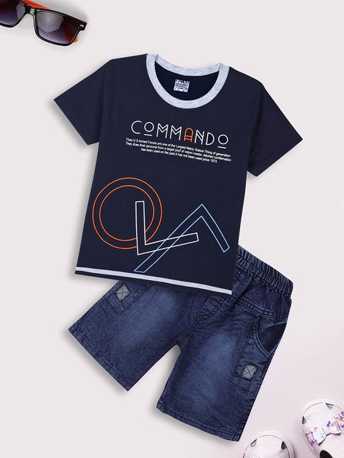 blue typographic printed shorts set - 20815422 - Very Small Image - 1