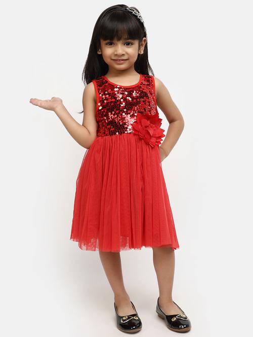 girls red sequined frock - 20815482 - Very Small Image - 1