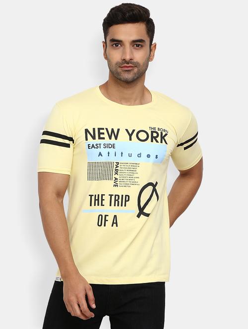 yellow cotton frontt print t-shirt - 20815857 - Very Small Image - 1