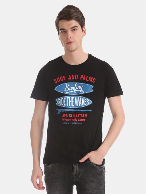 black cotton front print t-shirt - 20816320 - Very Small Image - 1