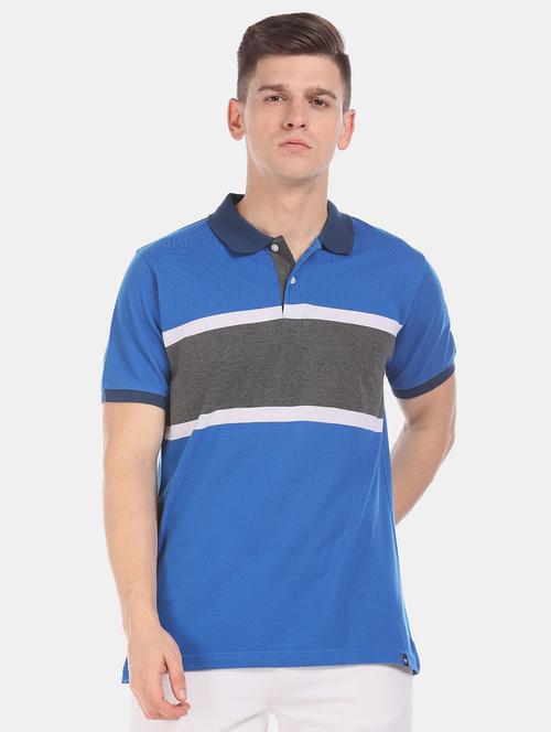 blue cotton color block tshirt - 20816413 - Very Small Image - 1