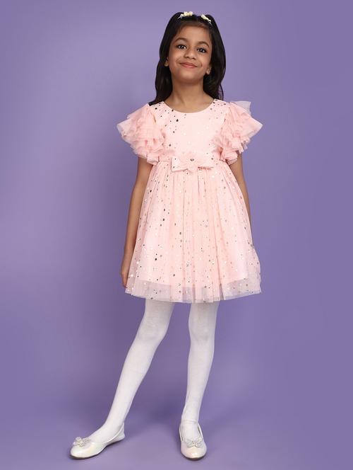 pink self design detailed flared frock - 20817391 - Very Small Image - 1