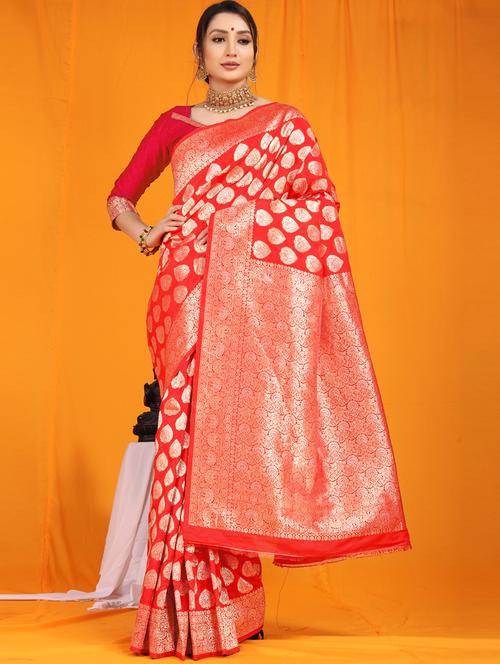 red self design banarasi saree - 20821214 - Very Small Image - 1