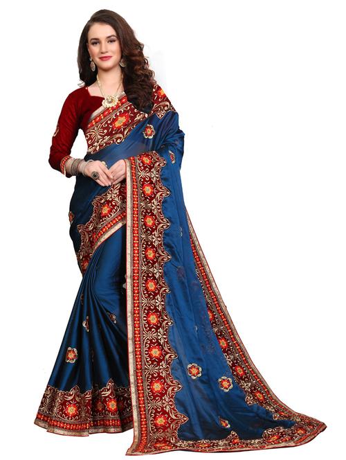 women blue embroidered saree - 20821370 - Very Small Image - 1