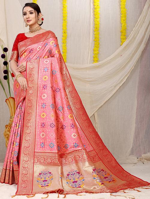 women pink self design kanjivaram saree - 20821785 - Very Small Image - 1