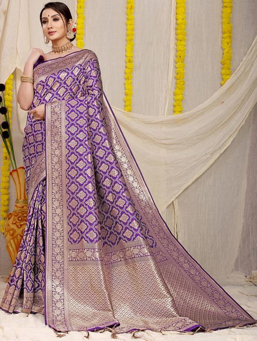 women purple self design kanjivaram saree with blouse - 20821823 - Very Small Image - 1
