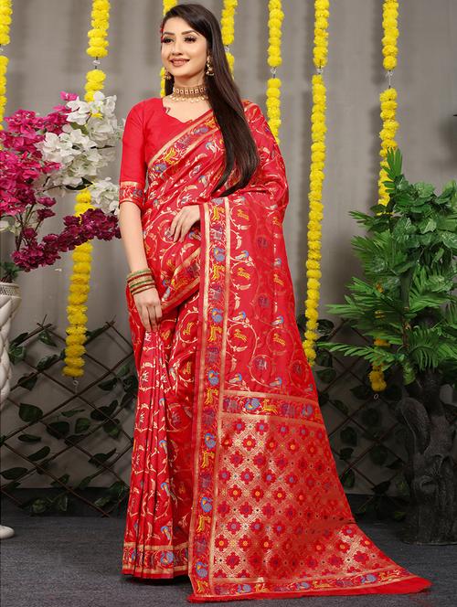red self design kanjivaram saree with blouse - 20821835 - Very Small Image - 1