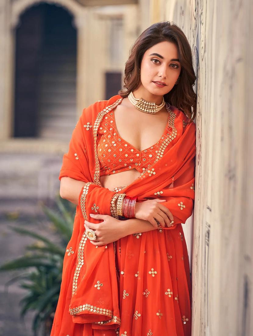 women orange semi-stitched lehenga choli with dupatta - 20822394 - Standard Image - 5
