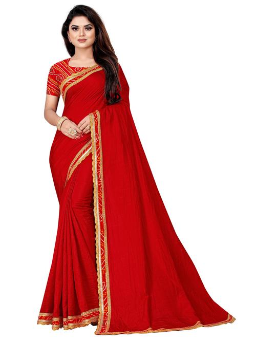 women red solid lace work saree with blouse - 20822794 - Very Small Image - 1