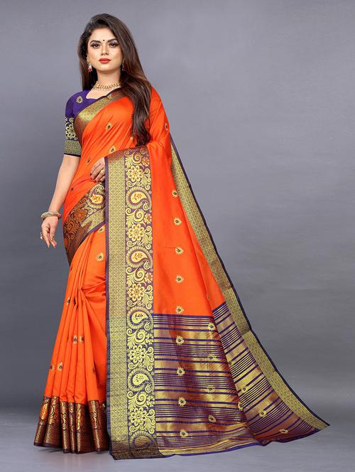 women orange self design banarasi saree - 20823459 - Very Small Image - 1