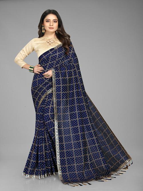 women blue printed  georgette saree with blouse - 20823524 - Very Small Image - 1