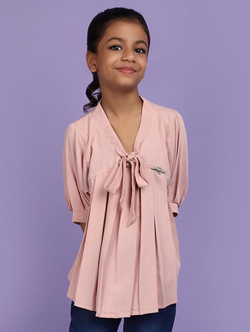 solid pink pleated detailed casual top - 20825607 - Very Small Image - 1