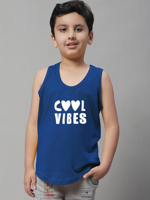 boys blue typographic printed cotton vest - 20826798 - Very Small Image - 1