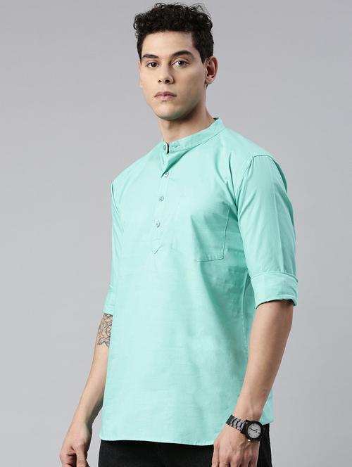 ai aqua solid mandarin neck short kurta - 20827378 - Very Small Image - 1