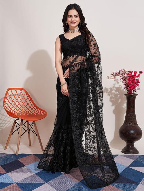 black net embroidered saree with blouse - 20830852 - Very Small Image - 1