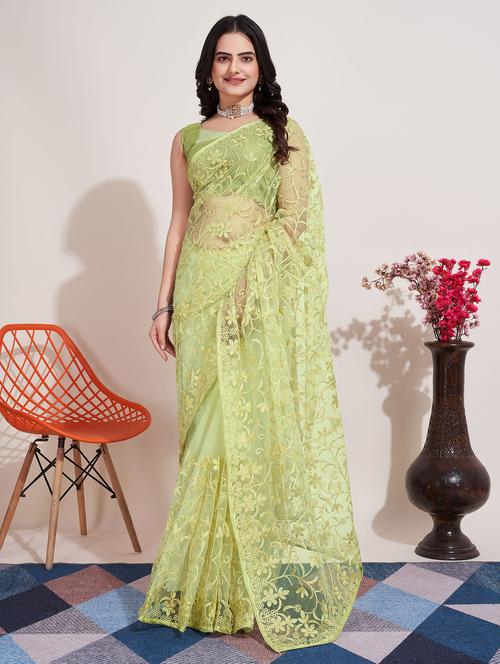 women green embroidered saree with blouse - 20830856 - Very Small Image - 1