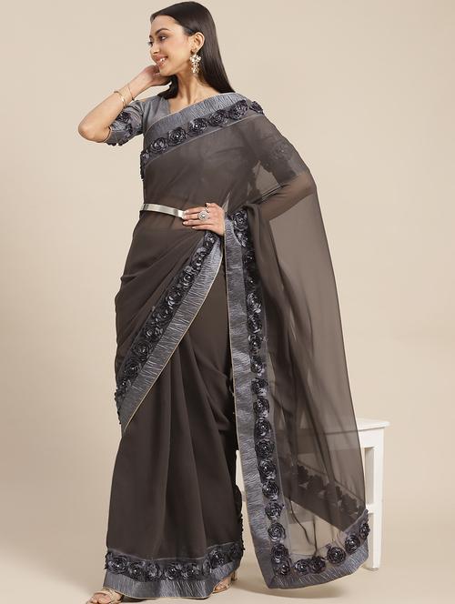 women solid with bordered saree with blouse - 20830976 - Very Small Image - 1