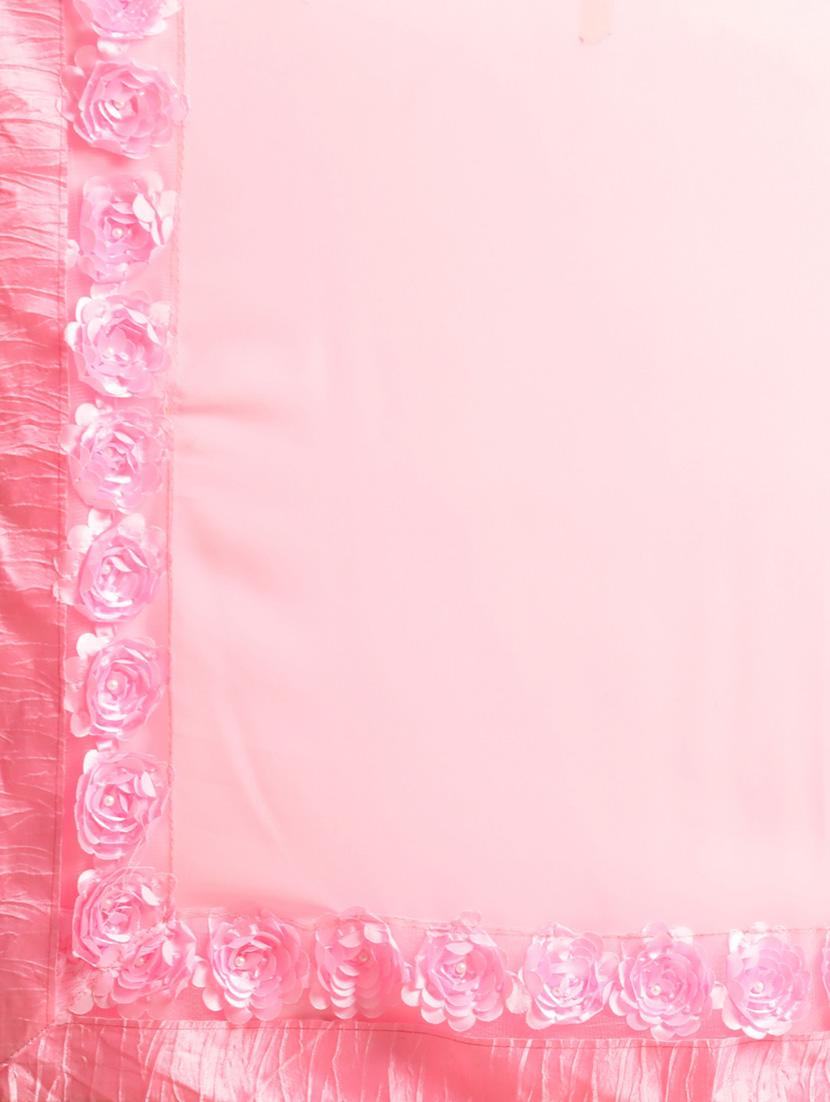 women pink solid lace work saree with blouse - 20830981 - Standard Image - 4