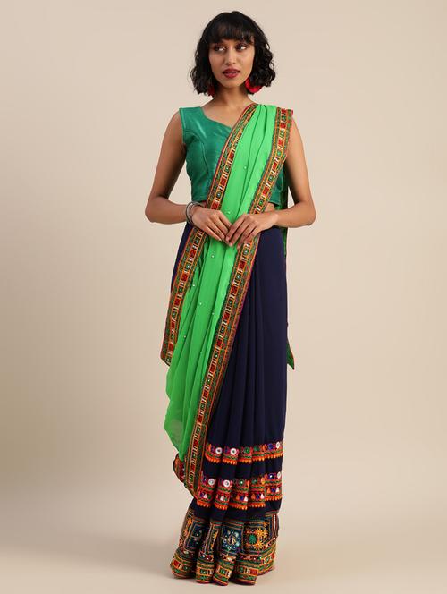 women black embroidered half & half saree with blouse - 20831090 - Very Small Image - 1