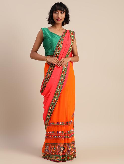 women orange embroidered half & half saree with blouse - 20831104 - Very Small Image - 1