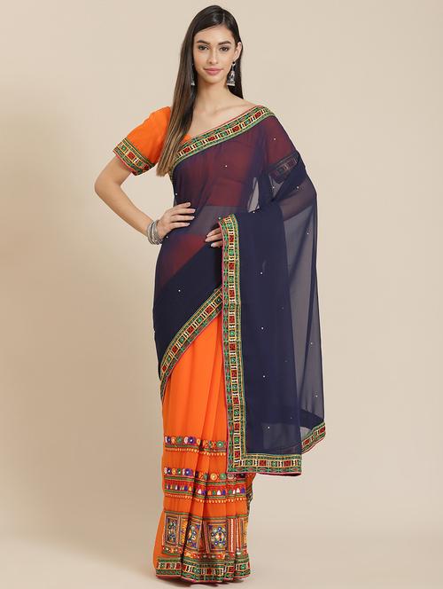 women orange embroidered half & half saree with blouse - 20831107 - Very Small Image - 1
