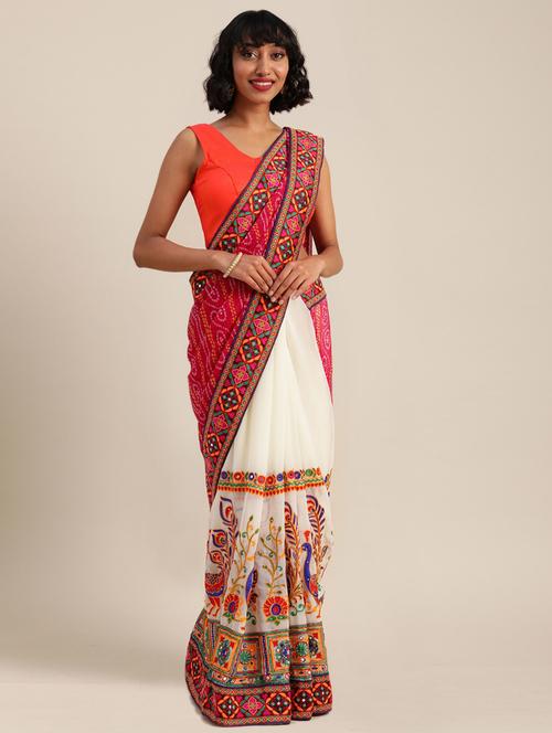 women white embroidered half and half saree with blouse - 20831138 - Very Small Image - 1