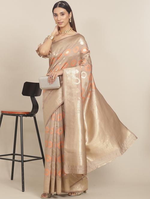 beige art silk banarasi saree with blouse - 20831146 - Very Small Image - 1