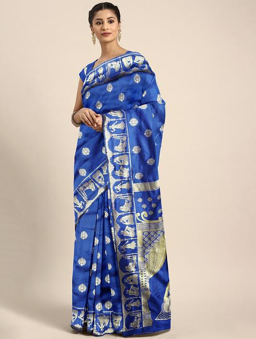women blue self design paithani saree with blouse - 20831172 - Very Small Image - 1