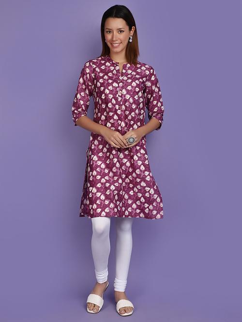 women purple mandarin neck straight kurti - 20831447 - Very Small Image - 1