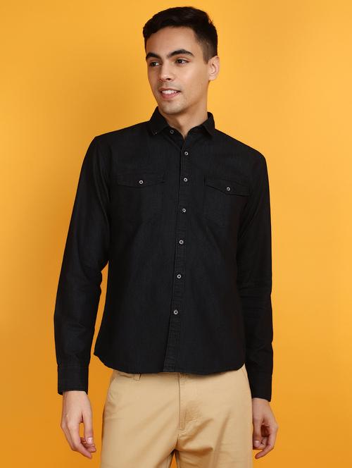 black denim casual shirt - 20831557 - Very Small Image - 1
