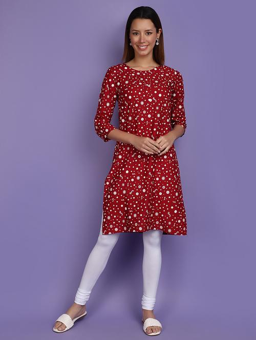 women maroon round neck straight kurta - 20836604 - Very Small Image - 1