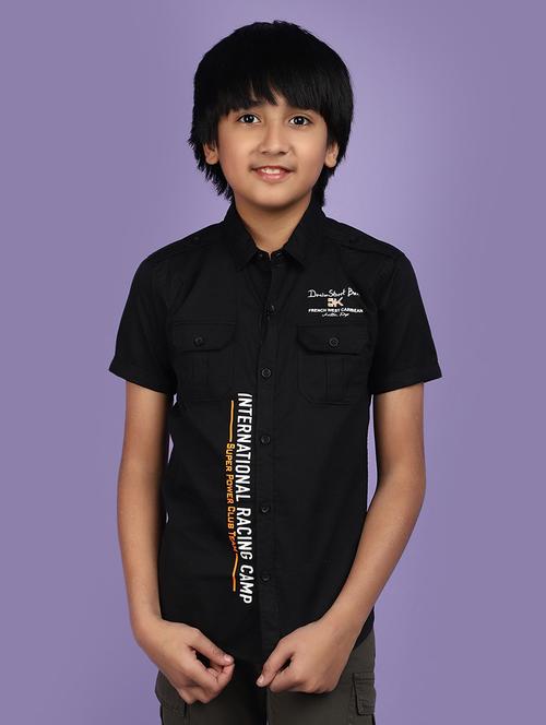 black cotton typographic print shirt - 20836665 - Very Small Image - 1