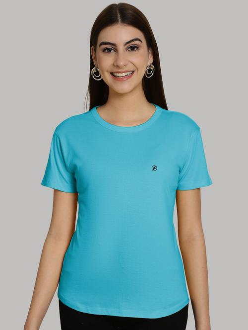 turquoise cotton plain t-shirt - 20836849 - Very Small Image - 1