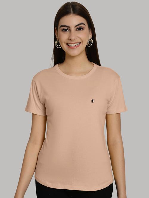 beige cotton plain t-shirt - 20836859 - Very Small Image - 1