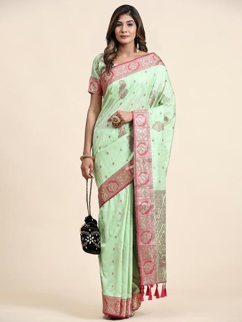 women neo mint self design banarasi saree with blouse - 20836927 - Very Small Image - 1