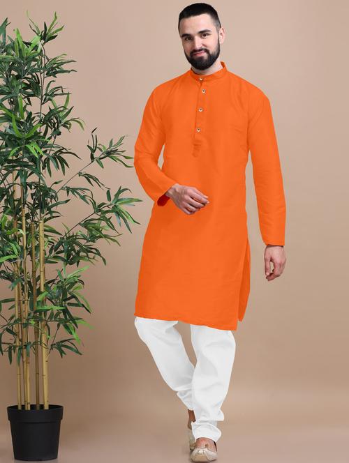 men solid long sleeve kurta pajama set - 20837682 - Very Small Image - 1