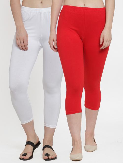pack of 2 solid multi coloured cotton lycra capri - 20838306 - Very Small Image - 1