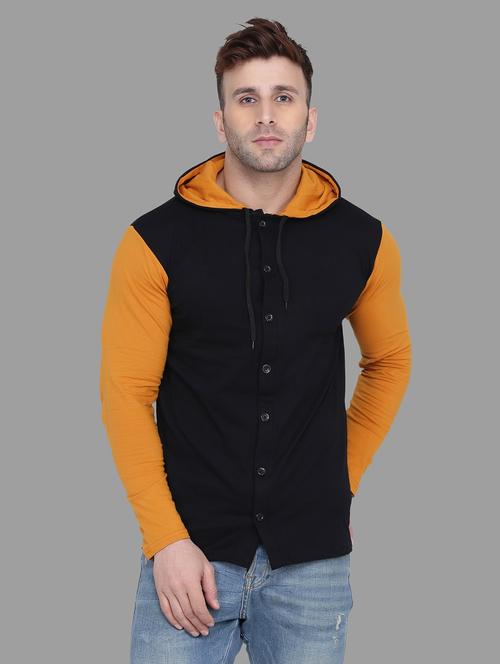 men hood neck color block casual shirt - 20840605 - Very Small Image - 1