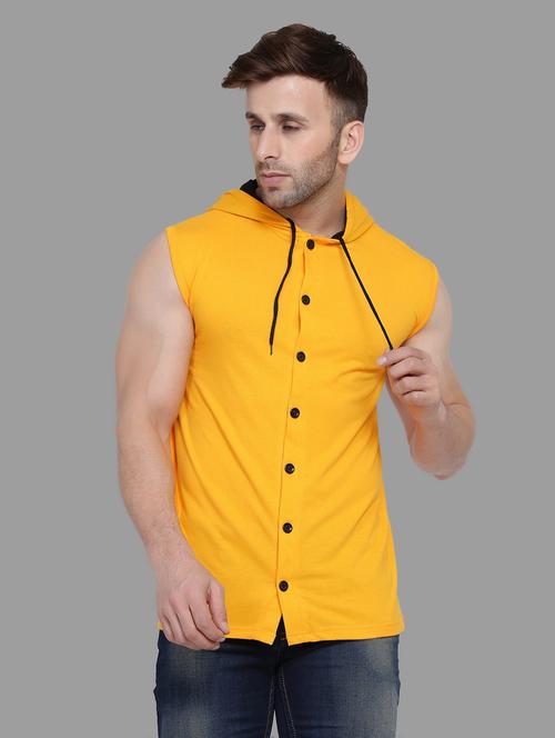 men hood neck solid sleeveless casual shirt - 20840628 - Very Small Image - 1