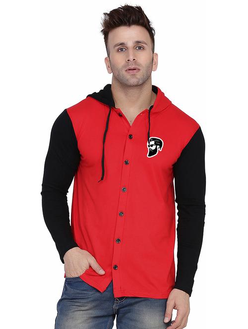 red & black colourblocked detailed hooded shirt - 20841120 - Very Small Image - 1