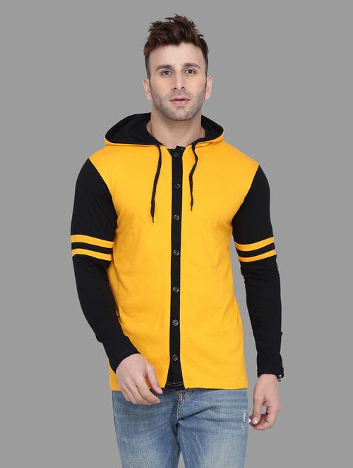 yellow & black cotton blend solid t-shirt - 20841400 - Very Small Image - 1