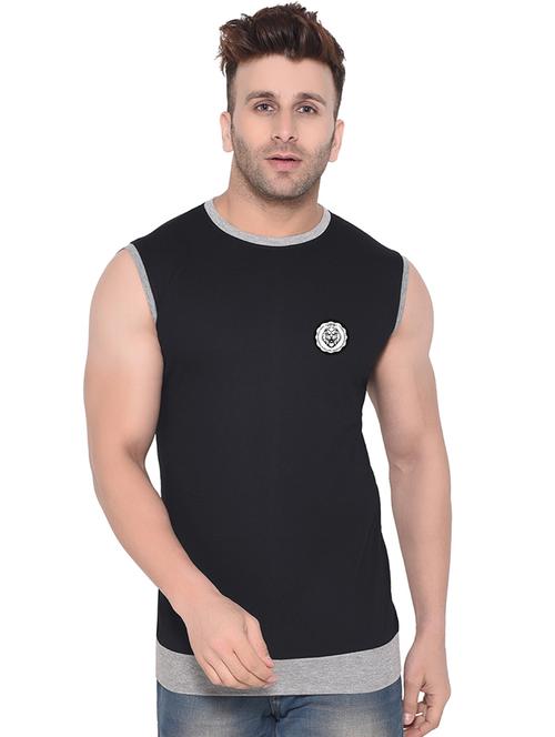 Men Solid Round Neck Sleeveless T-shirt - 20841580 - Very Small Image - 1