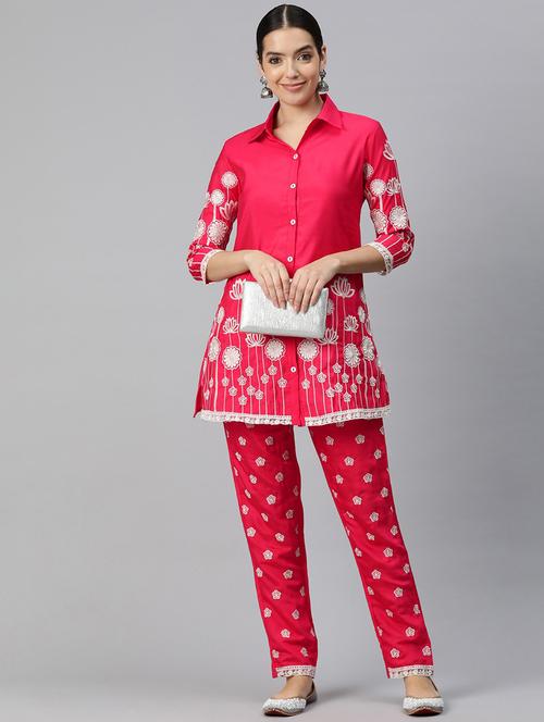 pink three quarter sleeve ethnic co-ord set - 20844528 - Very Small Image - 1