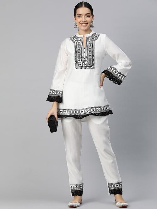 white long sleeve ethnic co-ord set - 20844540 - Very Small Image - 1