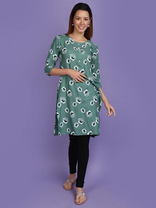 women green round neck straight kurta - 20846423 - Very Small Image - 1
