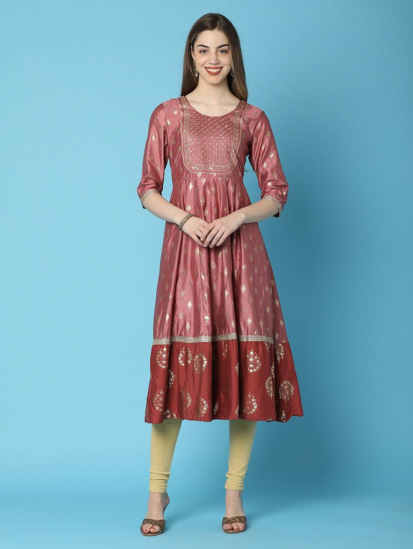 women rust round neck anarkali kurta - 20846447 - Zoom Image - 2
