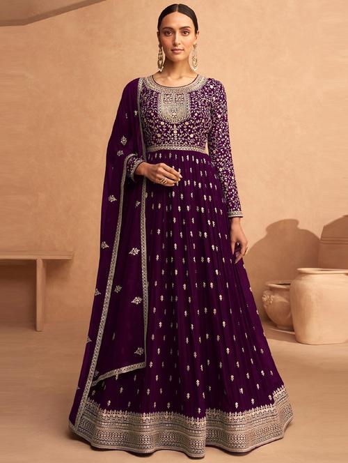 women purple semi-stitched anarkali suits - 20846532 - Very Small Image - 1