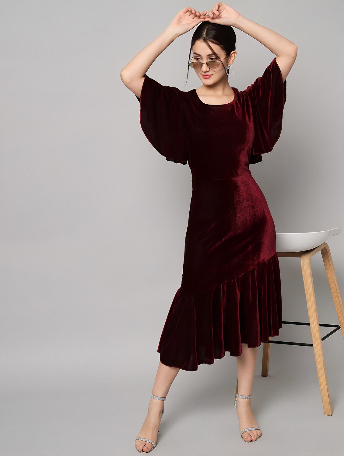 women maroon solid a-line dress - 20848822 - Zoom Image - 3