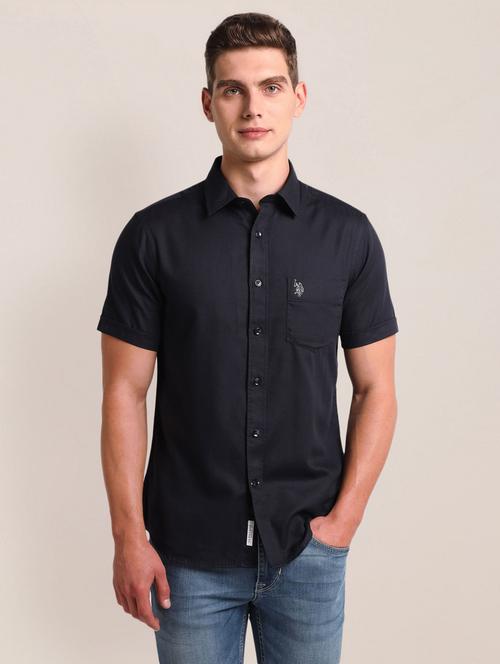 navy blue cotton blend casual shirt - 20849639 - Very Small Image - 1
