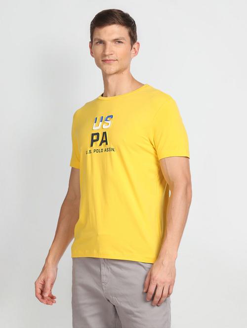yellow cotton blend chest print t-shirt - 20850178 - Very Small Image - 1